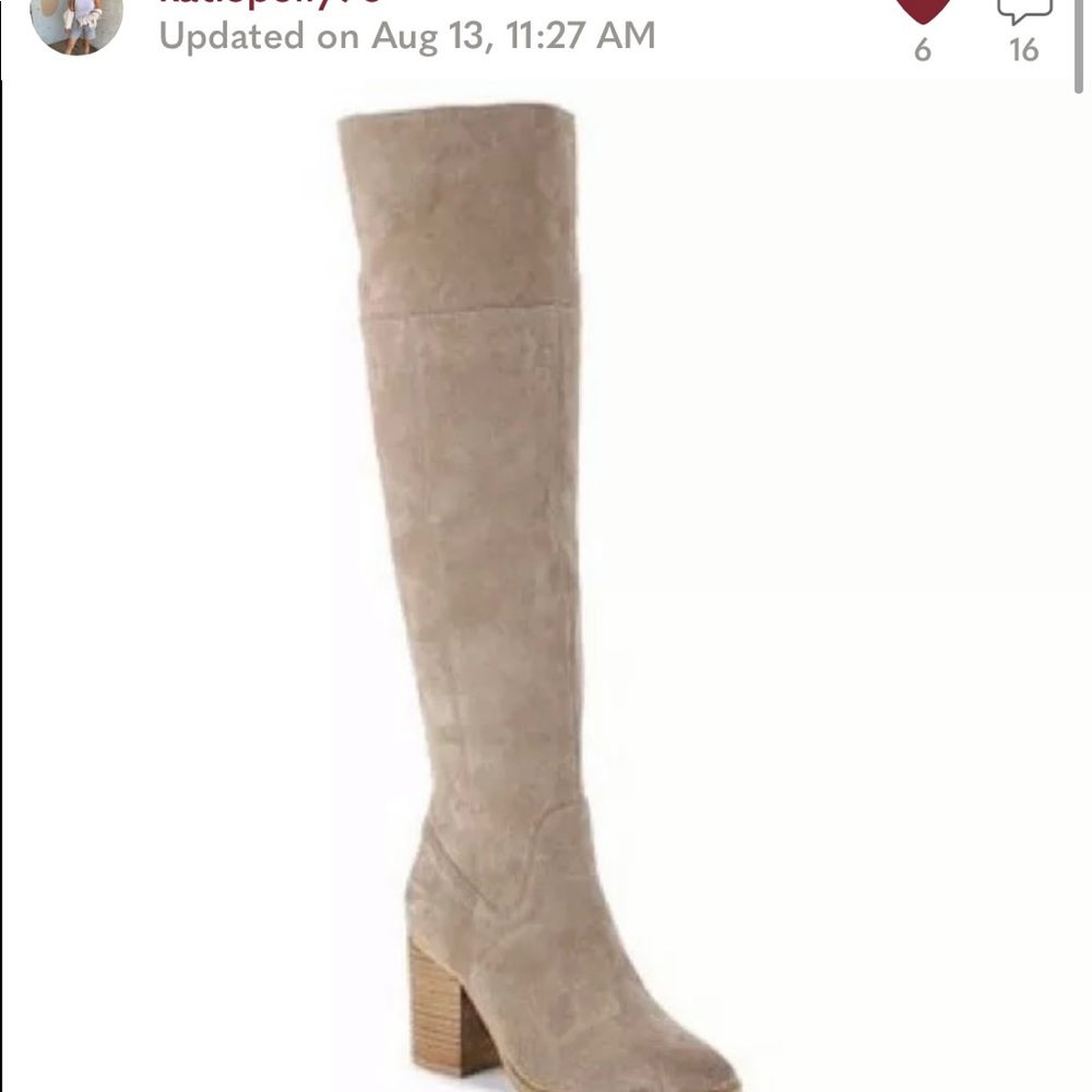 Adorable tall taupe tall boots.